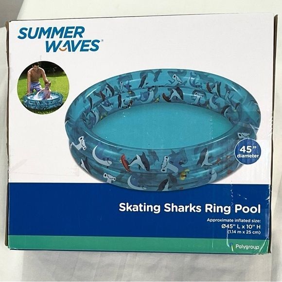 Inflatable 2-Ring Shark Print Pool 3.8' Great for Kids or Dogs New Ball Pit - Picture 4 of 4